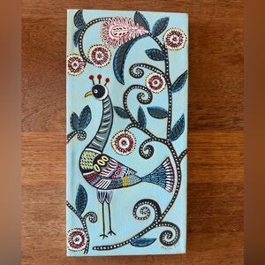 Hand painted by me! Folk Art Peacock Canvas in Light Blue